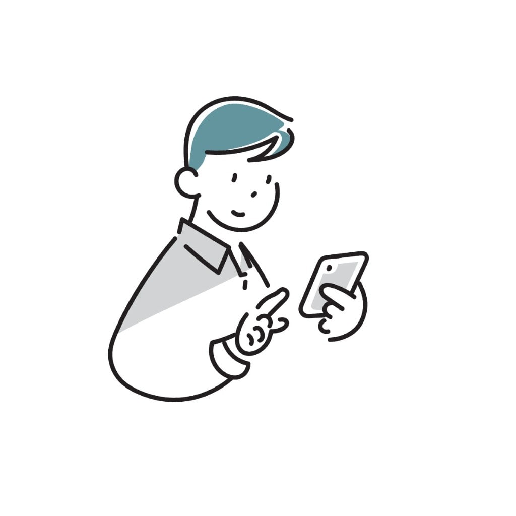 スマートフォンを操作して申し込み登録をする人のイラスト